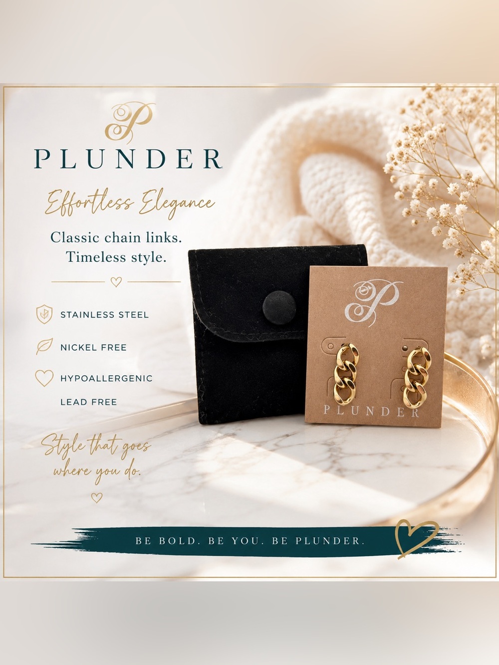 Plunder Gold Chain Cuban Link Earrings